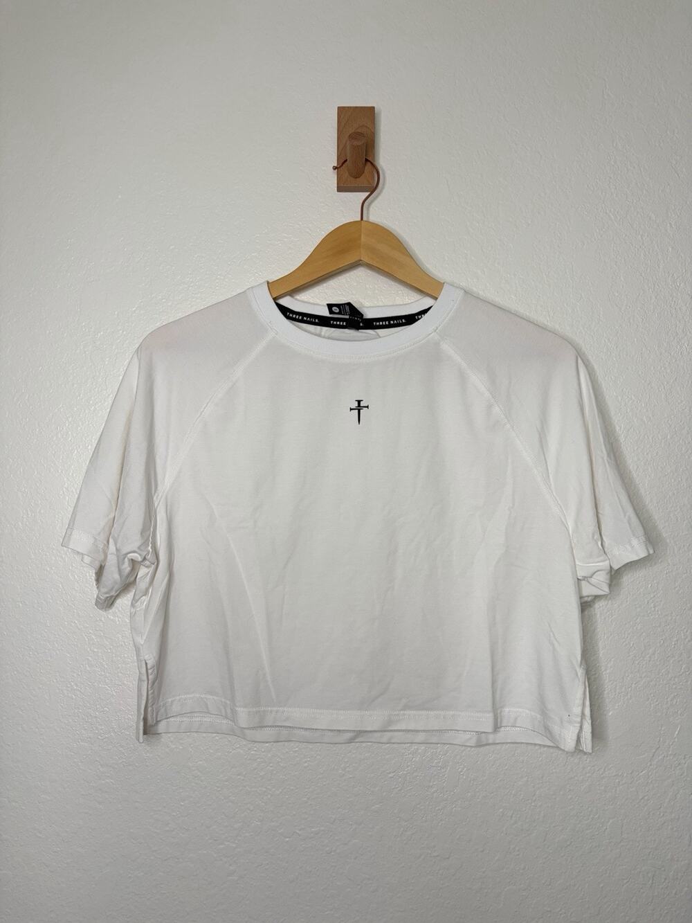 Three Nails White Cropped T-Shirt Women's Size Small Athletic